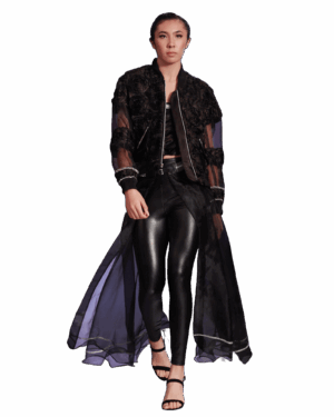 Romantic Flair Satin 3D Rose Jacket & Saya Skirt 2-piece set