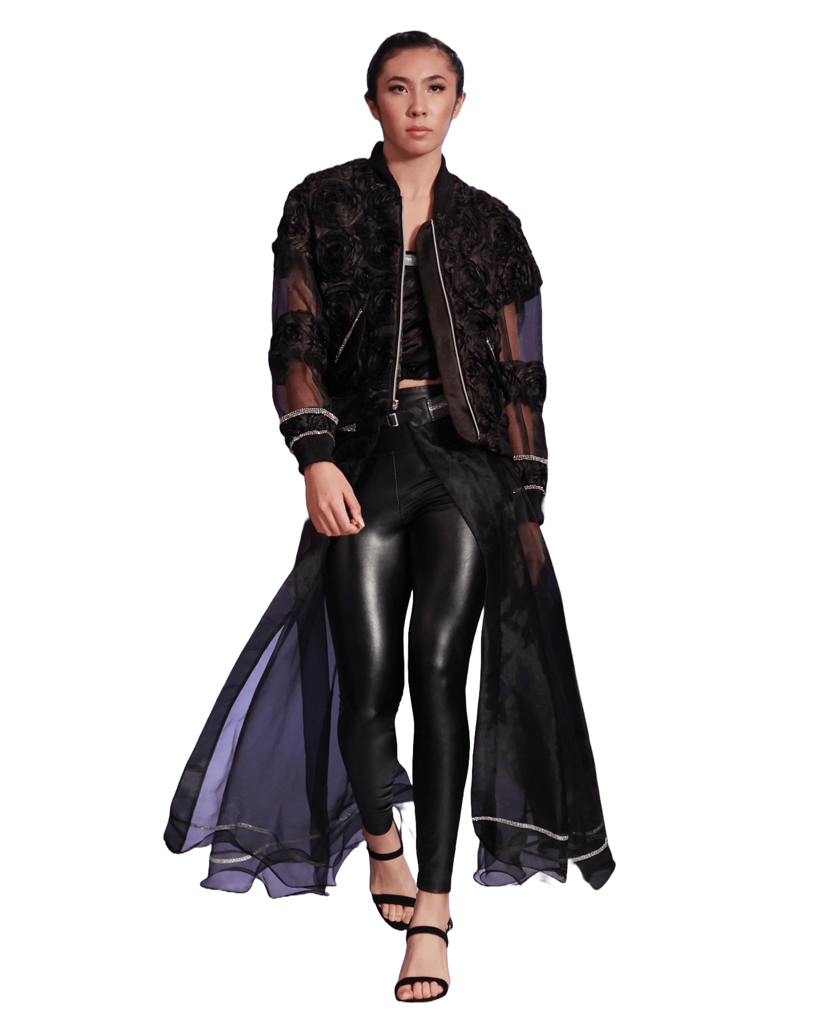 Romantic Flair Satin 3D Rose Jacket & Saya Skirt 2-piece set