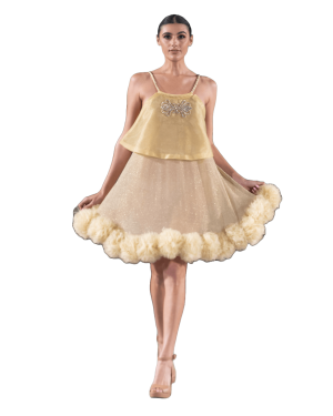 Definite Allure Gold Pom Pom Mini Dress