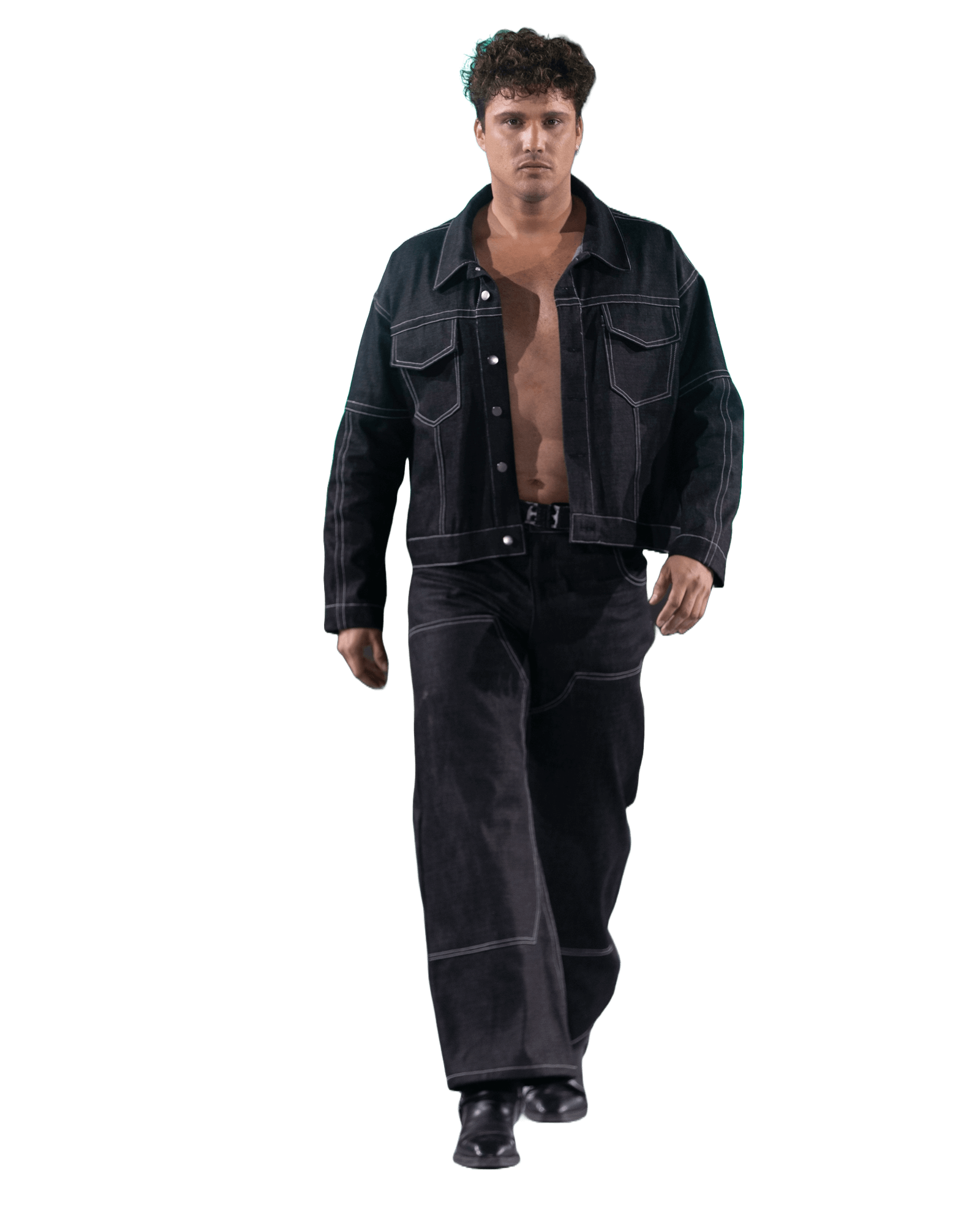 Conquering Attitude Black Wash Denim Jacket and Pants Set