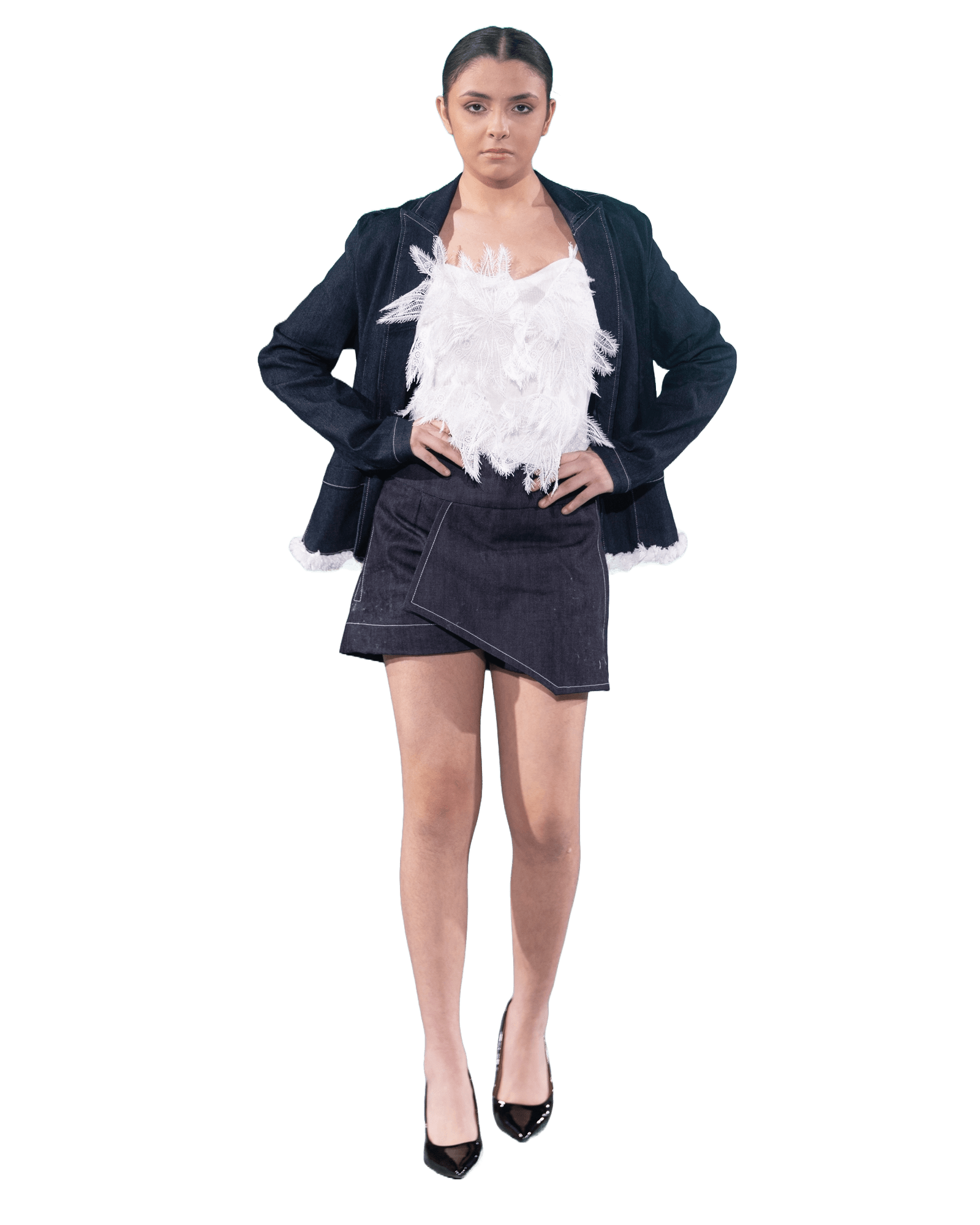 Power Moves Denim Jacket, Shorts and 3D Embellished Camisole Matching Set