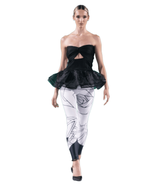 Shimmering Star Strapless Peplum Blouse and Printed Leggings Set