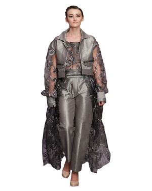 Metallic Embroidered Silver Grey 3-Piece Tuxedo Set