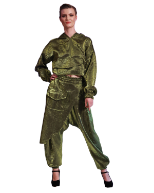 Metallic Green Crop Blouse and Harem Pants Matching Set