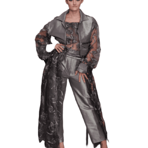 Metallic Embroidered Silver Grey 3-Piece Tuxedo Set