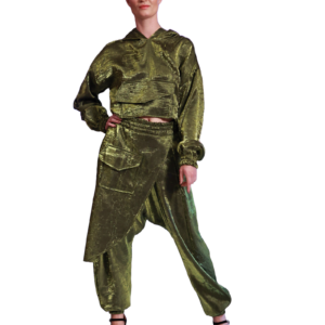 Metallic Green Crop Blouse and Harem Pants Matching Set