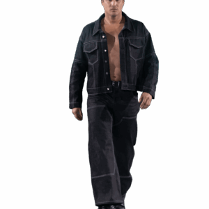 Conquering Attitude Black Wash Denim Jacket and Pants Set